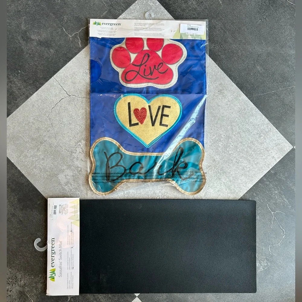 NWT - Bundle Dog Themed Garden Flag and Sassafras Door Mat Insert